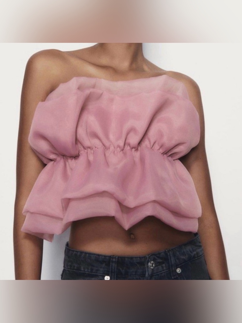 Zara Dusty Pink Strapless Ruffle Crop Top